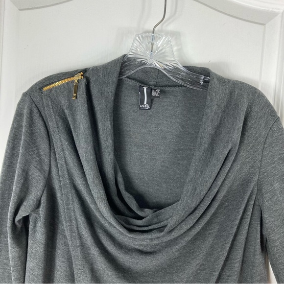 nwot IZABEL LONDON Sweater US 4/6 ITALY Drape Faux-Wrap Gold-Zip-Shoulder Hi-Low - Picture 8 of 13